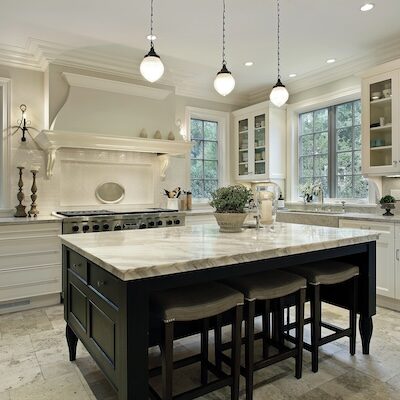 Kitchen in modern home with granite countertops